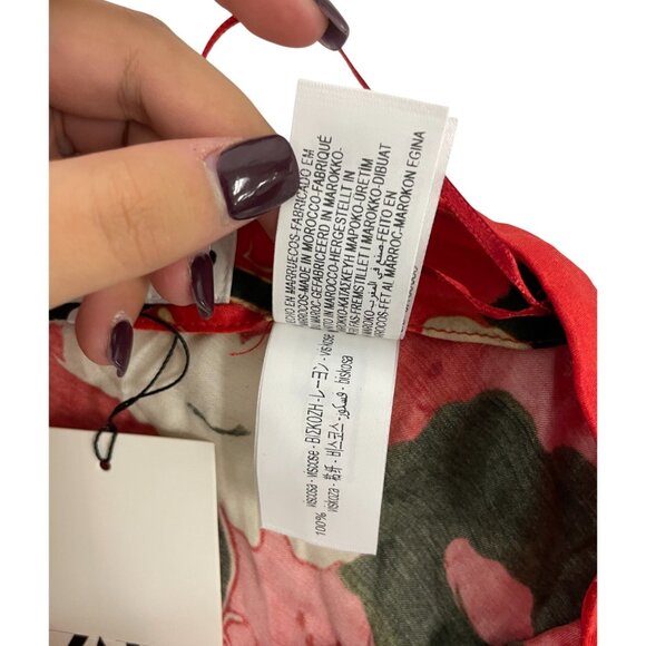 Zara Womens satin Skirt Medium M Red Floral Printed Midi Length 8702/069 NWT - Picture 6 of 15